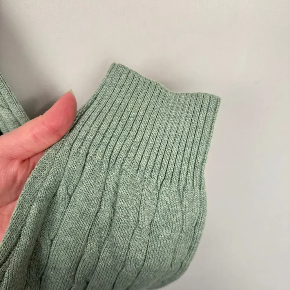 New Izod Sage Green Cable Knit Minimalistic Cotton Soft Crew Neck Sweater Medium